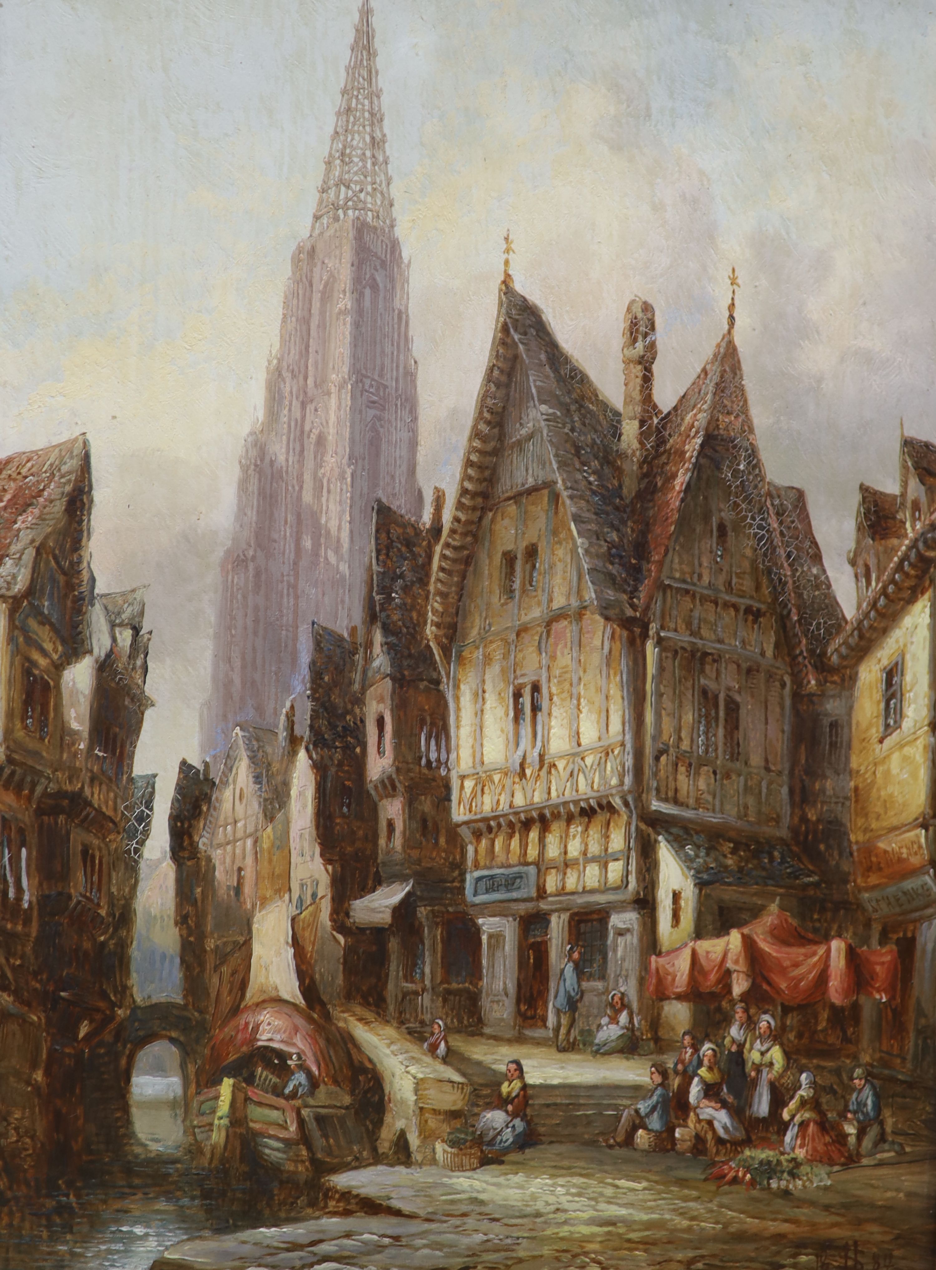 Henry Schafer (1833-1916), oil on canvas, 'Freiburg, Baden', monogrammed and dated 1884 and inscribed verso, 40 x 30cm